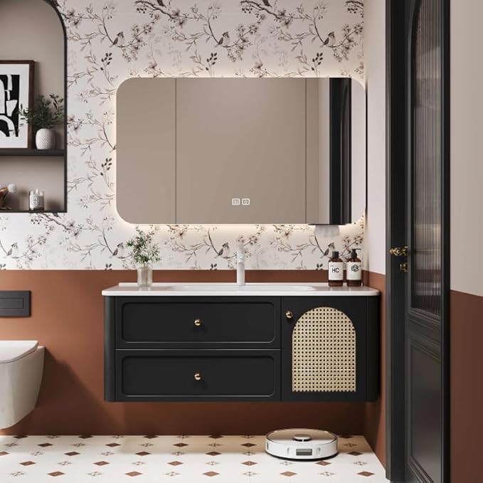 52in Bathroom Vanity - A Floating Design with Sink & Intelligent Defogging Mirror, Paired with Graceful Ambient Lighting，Our Wood-Based, Modern | Lavish Bathroom Vanity