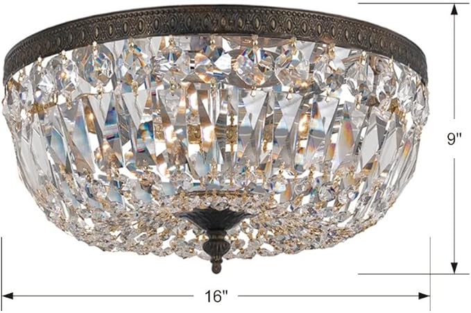 Crystorama Ceiling Mount 16" Wide Brass Crystal 3-Light Ceiling Light