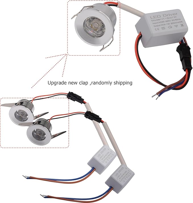 2Pack 1W Mini Spotlights Recessed Ceiling Showcase Display Under-Cabinet Indoor Lights Fixture with AC 110V 220V to DC3-12V LED Power Supply Driver 3000K Warm-White Lighting Silver-Shell