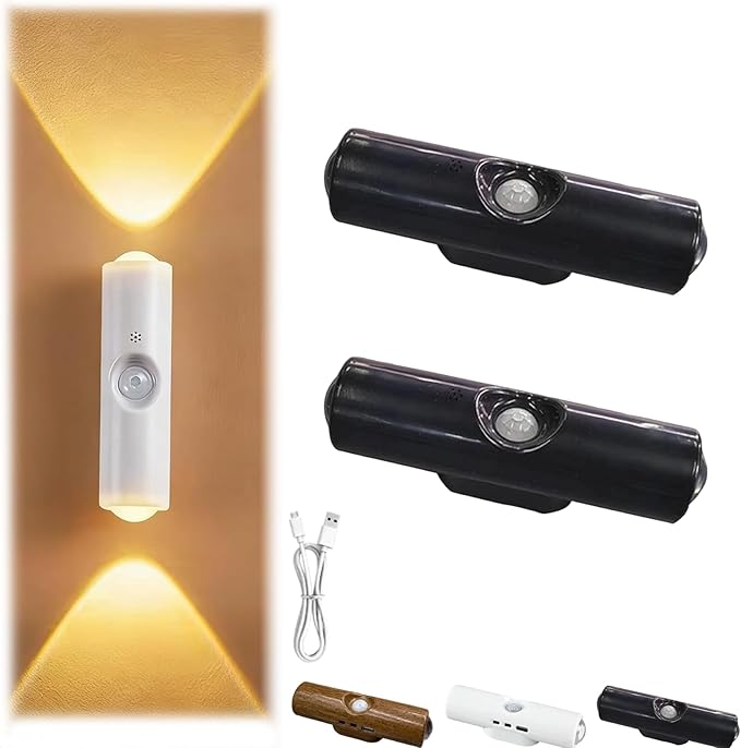 Rechargeable Smart LED Motion Sensor Ambient Light, Smart Sensor Magnetic Rechargeable LED Lights, Color Changing Motion Sensor Light, Wireless Magnetic Wall Lamp for Bedroom (2pcs 3colors black)