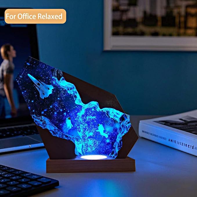 Space Resin Lamp - Handmade Galaxy Resin Night Light with USB Port, Variable Lights, Space Gifts for Adults, Astronaut Enthusiast Collectibles, Unique Birthday Gifts for Him & Her (6"x4")