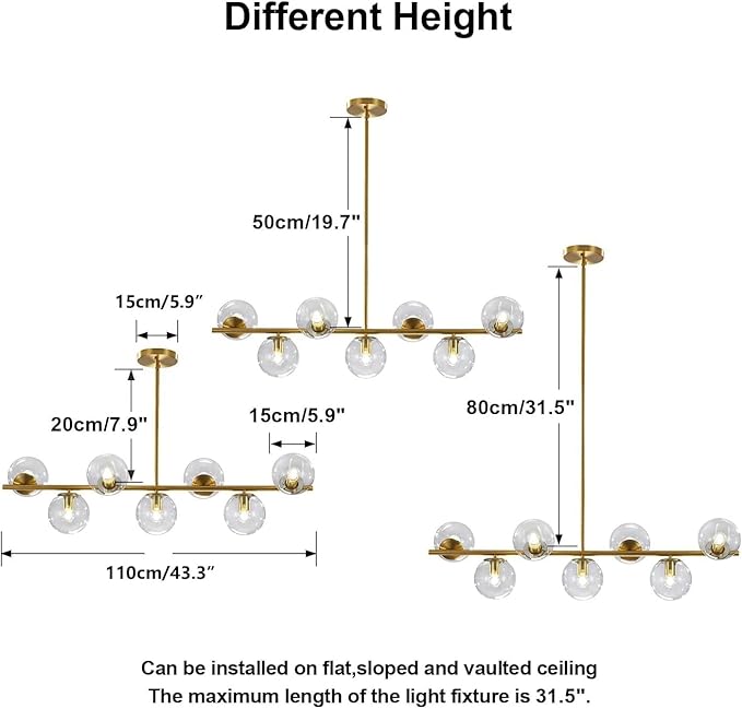KCO Lighting 7-Light Clear Glass Globe Sputnik Chandelier Lighting Mid Century Modern Pendant Hanging Light Ceiling Gold Brass Chandeliers for Kitchen Island Dining Living Room