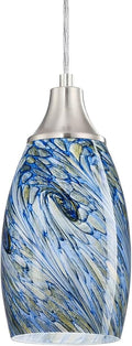 Mini Pendant Lights Kitchen Island White Blue Glass Lamp Shade Hand Blown Glass Pendant Light with Brush Nickel Finish Adjustable Cord for Kitchen Over Sink Hallway,Dining Room,Stairs Way