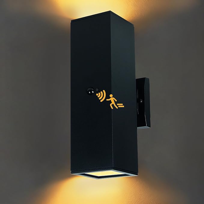 Motion Sensor Outdoor Wall Light with 3 Light Modes, Dusk to Dawn Modern Aluminum Sconce with E26 Bulbs, Waterproof Exterior Lighting for Porch, Garage, Patio, Entryway, ETL Listed
