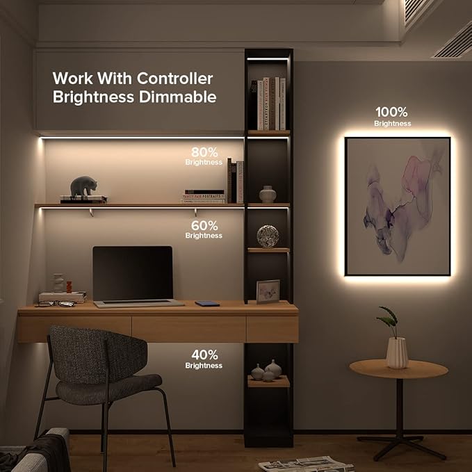 16.4FT DC24V COB LED Strip 4000K Natrual White 480LEDs Flexible High Density Uniform Bright Light Strip 9W/m, Dimmable LED Light for DIY Kitchen Bedroom Home Decor, No Power and Controller