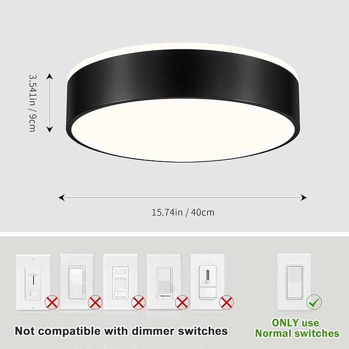 Vikaey Black LED Ceiling Light Modern Flush Mount Light Fixture Round Metal Ceiling Lamp for Living Room Entryway Bedroom Kitchen 15.74 Inch