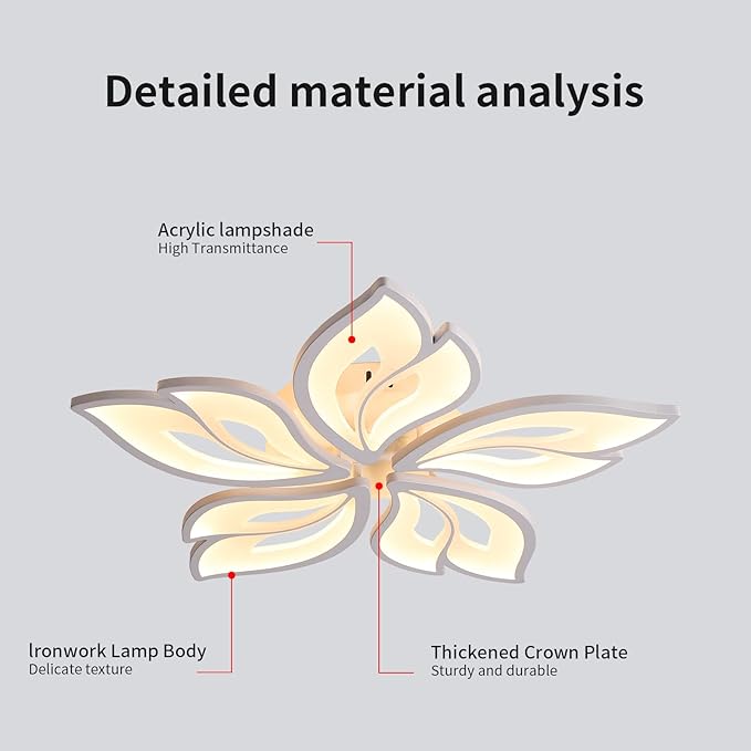 JAYMP 25.6" Flower Shaped Ceiling Light Dimmable Modern Ceiling Lamp Remote Control LED Lighting Fixture for Bedroom Dining Room Kitchen (White/5 Petals)