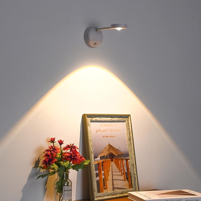 Wireless Picture Light Battery Operated, 2200mAH Rechargeable Painting Light with Motion Sensor and Rotatable Tube, Stepless Dimming Art Display Light for Picture Frame