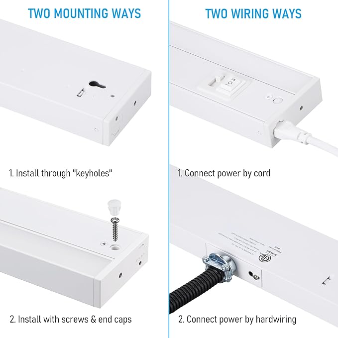 TORCHSTAR LED Under Cabinet Lighting 5CCT, 22 Inch 14W 1050LM, Hardwired & Plug-in, 5 Color Selectable CRI90 120V ETL T24, Dimmable Under Counter Lights for Kitchen, White Aluminum Housing, 4 Pack
