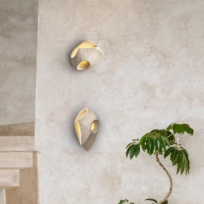 Modern Textured Wall Sconce, Minimalist Sculpture Lamp with Concrete Finish & Irregular Geometric Design, Hidden LED Warm Light for Living Room, Bedroom, Hallway, Gallery.(A)