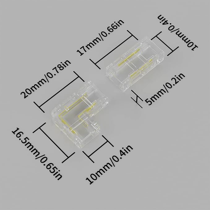 PAUTIX 8mm 2-Pin COB Connector 8pcs L-Shaped/Corner Connectors,Reusable Solderless Adapter Terminal Extension Connection,2pcs Gapless Strip to Strip Connectors for COB LED Strip Lights,SMD LED Strips