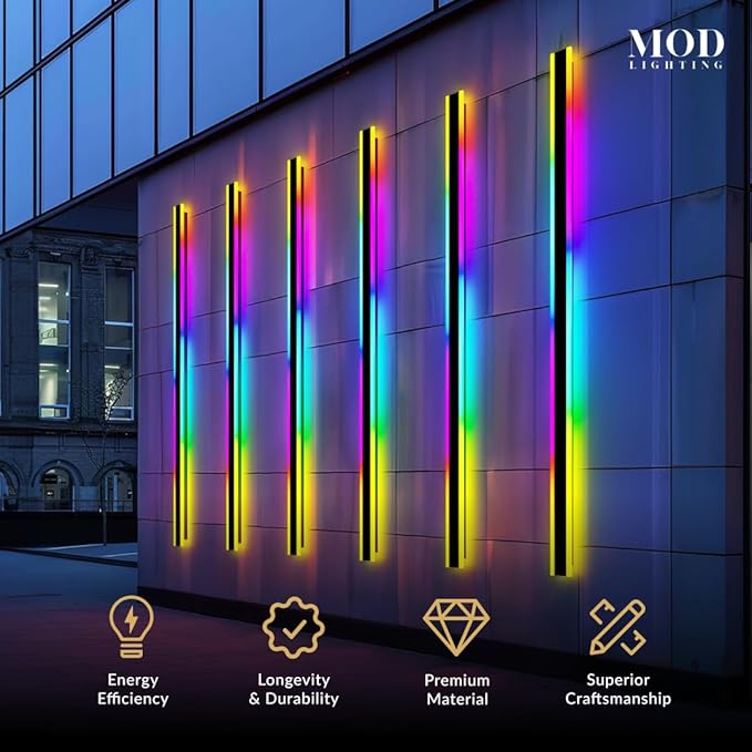 𝗠𝗢𝗗 𝗟𝗜𝗚𝗛𝗧𝗜𝗡𝗚 Haylen RGB | Long Outdoor Wall Lights, 7 Colors and 358 Light Effects, Dimmable with Remote Modern Linear Exterior Light Fixture, Waterproof Wall Sconce 70W, 1-Pack (RGB | 94")