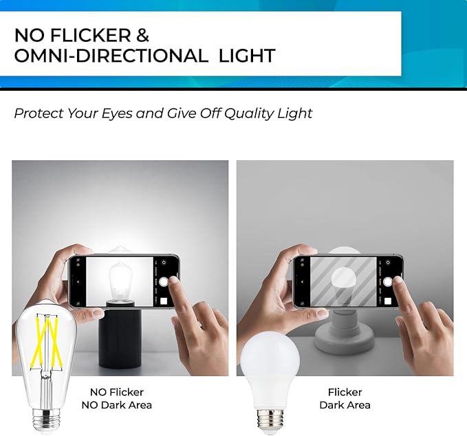 Hizashi Vintage LED Edison Bulb Dimmable, 6W Equivalent 60W, 5000k Daylight, E26 Base Led Light Bulbs, 700LM, High CRI 95+ Eye Protection, Clear Glass, Pack of 12