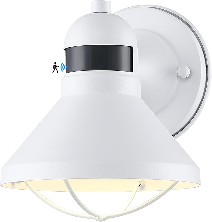 LONEDRUID Dusk to Dawn Motion Sensor LED Outdoor Barn Light Fixtures White Exterior Wall Lantern Waterproof Outside Sconce Lighting Rustic Farmhouse Wall Mount Lamp for House Porch Patio Garage