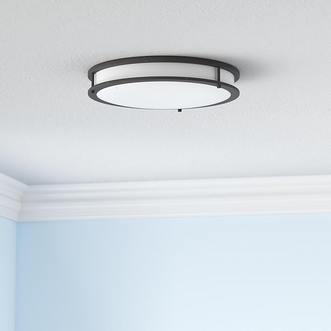 ASD LED 16" Round Flush Mount Lighting, Close to Ceiling Light Fixture | 3CCT, Dimmable, Energy Star, ETL Listed | 24W 1900LM 3000-5000K 120V | Low Profile Double Ring Lamp | Dark Bronze
