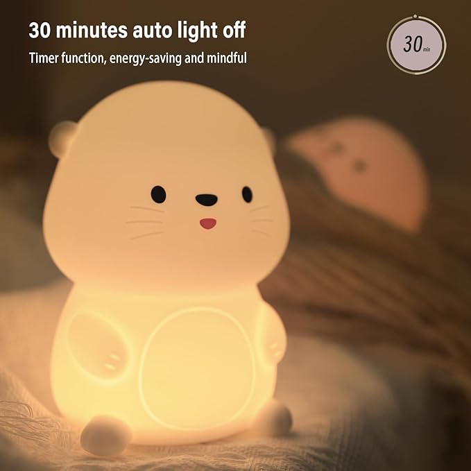 Cute Otter Night Light, LED Squishy Night Lamp, Dimmable Nursery Nightlight for Kids, Rechargeable Timer Touch Lamp, Dorm Decor, Kids Funny Gifts (Otter)