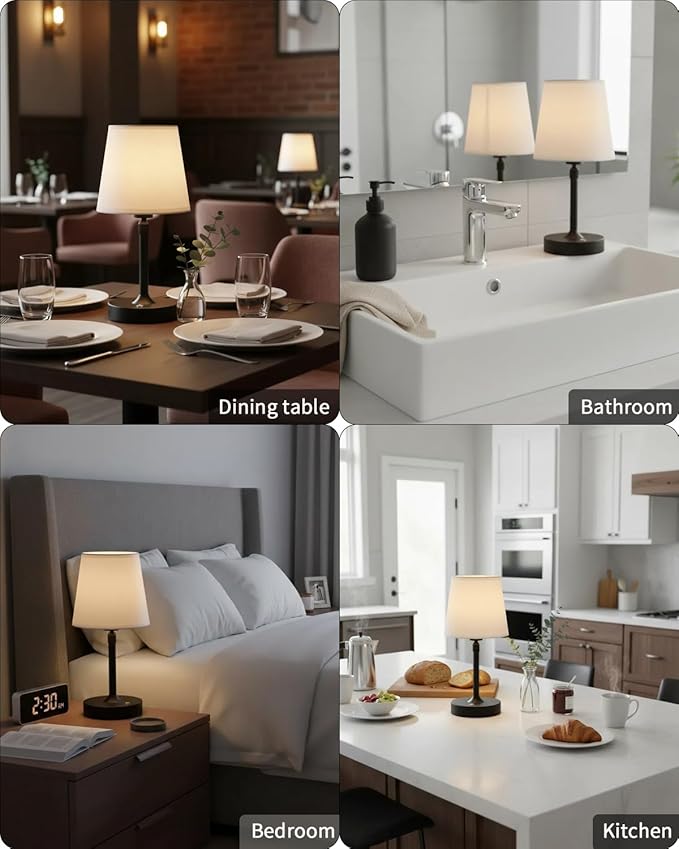 Cordless Table Lamp Rechargeable Touch Black Mini Small Lamp Adjustable Height 5200mAh Battery Operated with Stepless Dimming Function for Bedroom Nightstand Bathroom Kitchen Counter Home Decoration