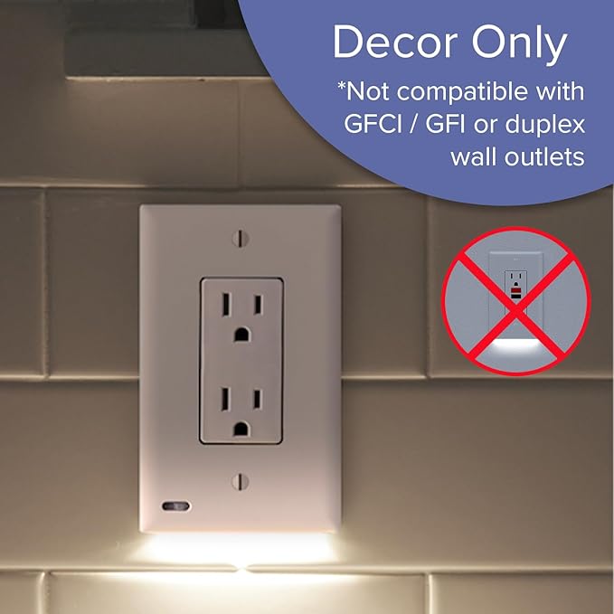 3 Pack - SnapPower GuideLight [for Standard Decor, Not GFCI outlets] - Night Light - Electrical Outlet Wall Plate with LED Night Lights - Automatic On/Off Sensor - (Décor, Ivory)