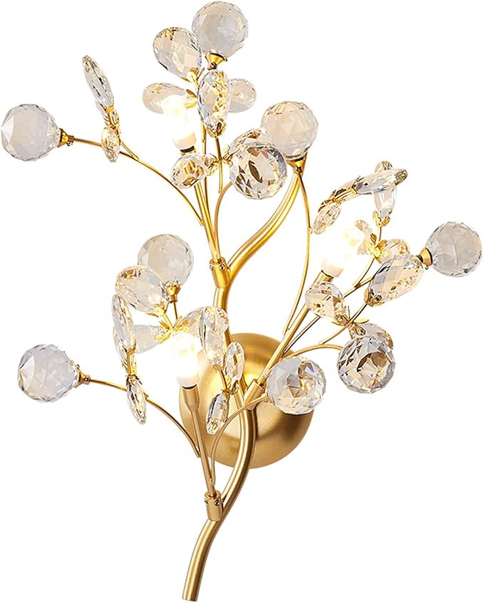 Modern Crystal Wall sconces 3 Light Flower Moulding Wall Light Fixtures Vintage French Wall Lamp Fixtures for Bedroom Living Room Corridor Restaurant Gold B8800 (3 Light)