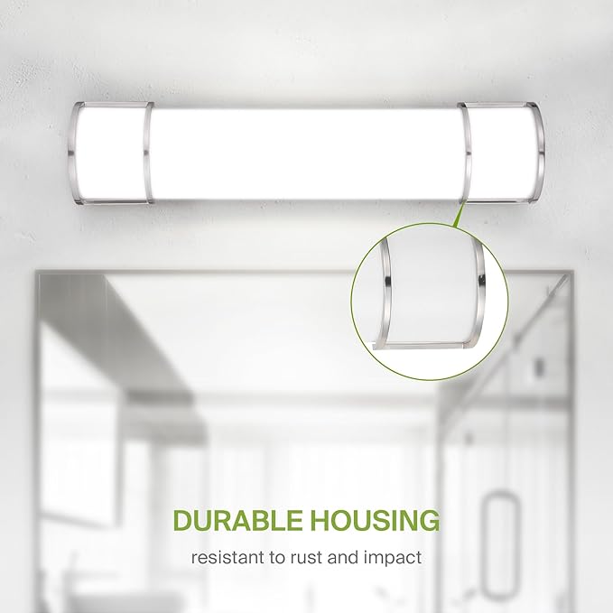ASD LED 24" Vanity Flush Mount Light Fixture, Linear Bathroom Lighting Bar | 3CCT, Dimmable, ETL Listed | 25W 2600LM 3000-5000K 100-277V | Long Tube Bath Wall Sconce Over Mirror | Nickel
