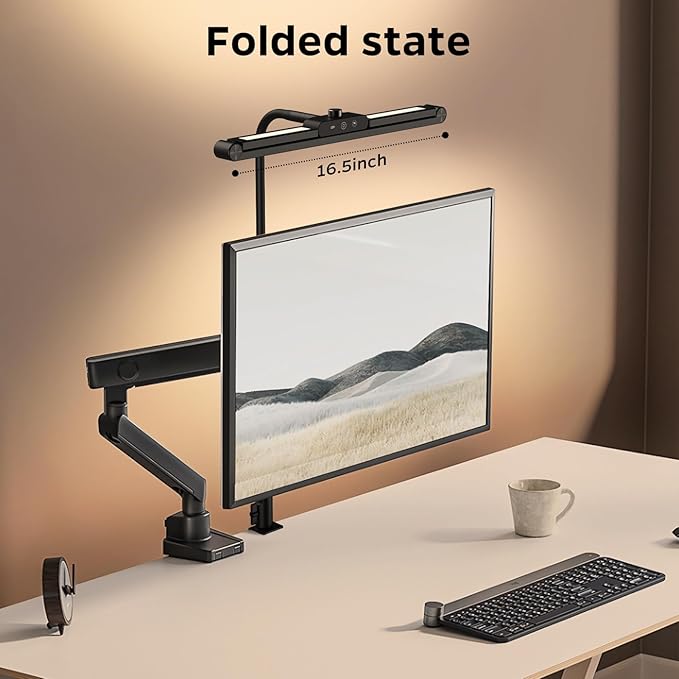 LED Desk Lamp with Clamp, 24W Architect Light, Auto-Dimming, Stepless Brightness Control, Atmosphere Lighting for Home Office