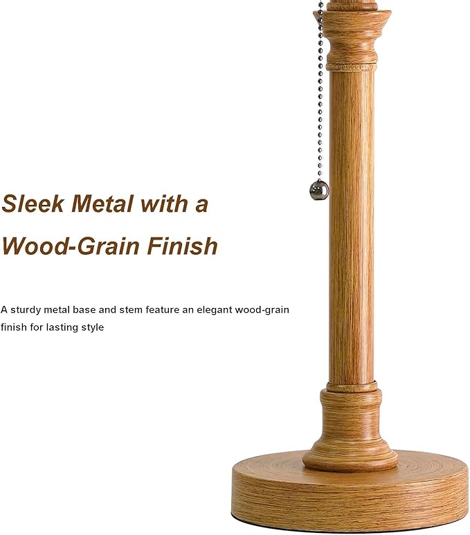 Oneach 19.5" Wood Grain Table Lamps Set of 2, Pull Chain Switch Bedside Table Lamps, Modern Nightstand Lamp with Linen Shade, Small Desk Lamp for Living Room, Bedroom, Home Office, Nursery