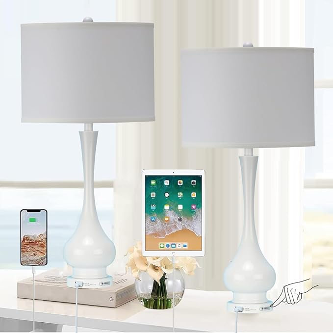Table Lamps for Living Room Set of 2,30" Tall Bedside Farmhouse Lamps,Bedroom Nightstand Lamps with USB Port, 3-Way Dimmable Modern Large Table Lamps with White Shade (Bulbs Included)