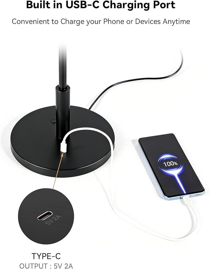 Tubicen Black and Gold Table Lamp with Charging Port Dual-Layer Modern Industrial Nightstand Lamp 18W 2700K-5000K Stepless Dimmable Bedside Desk Touch Lamp for Living Room Bedroom Office 15.7" H
