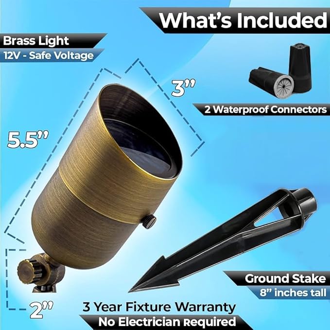Solid Brass Spot Lights Outdoor 101-12V Low Voltage Landscape Lights, Bronze Heavy Duty Outdoor Landscape Lighting for Home, Uplights with Ground Stake Without Bulb (6 Pack)