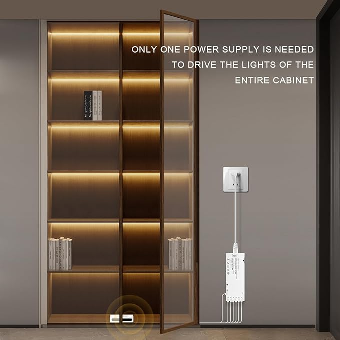 Cabinet Light 6-in-1 COB LED Strip, Dual Door Sensor, Adhesive & Cuttable for Wine, Shoe, Wardrobe, Display
