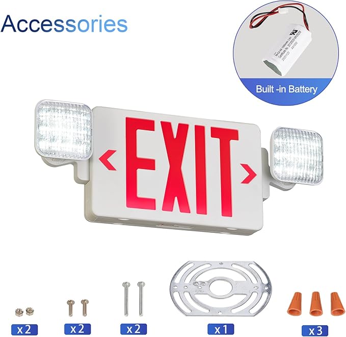 CM MZY Red Exit Sign with Emergency Light, Two Adjustable Square Head,Exit Sign with Battery Backup,Exit Signs Combo for Business,US Standards,UL Certified,120V/277V AC,4 Pack
