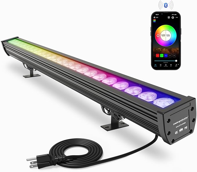 Smart LED Wall Washer Light, 168W RGB+CW Color Changing Linear Light Bar with Group and Individual Control, Timing Functions, 120VAC Dimmable Wall Washing for Outdoor & Indoor Lighting Projects