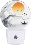 Plug-in Zen Ink Art Night Light Boat Birds and Sunset Nightlight with Dusk to Dawn Sensor, Auto On/Off 0.5W Energy-Saving LED Lighting for Men Women Boys Girls Gift