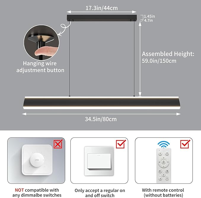 Modern Chandelier Light, 31IN LED Pendant Light with Remote Control 3000k-6500K Adjustable Color Temperature，Aluminum Island Lighting Lamp for Dining Room, Living Room
