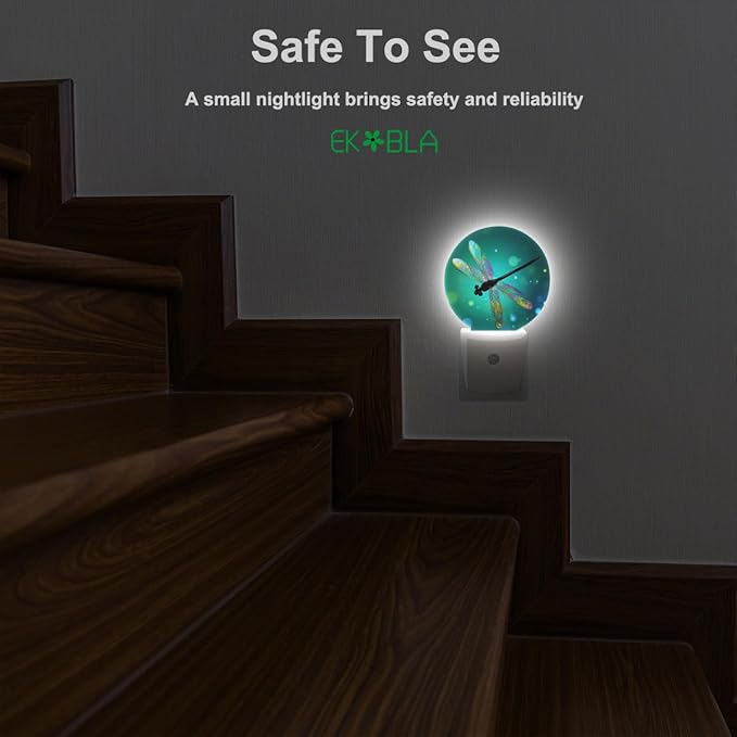 EKOBLA Dragonfly Night Light Fantasy Green Dragonfly Night Lights Plug into Wall for Boys Girls, Led Lamp for Stairway/Hallway/Bedroom 0.5W Nightlight Sleep Friendly