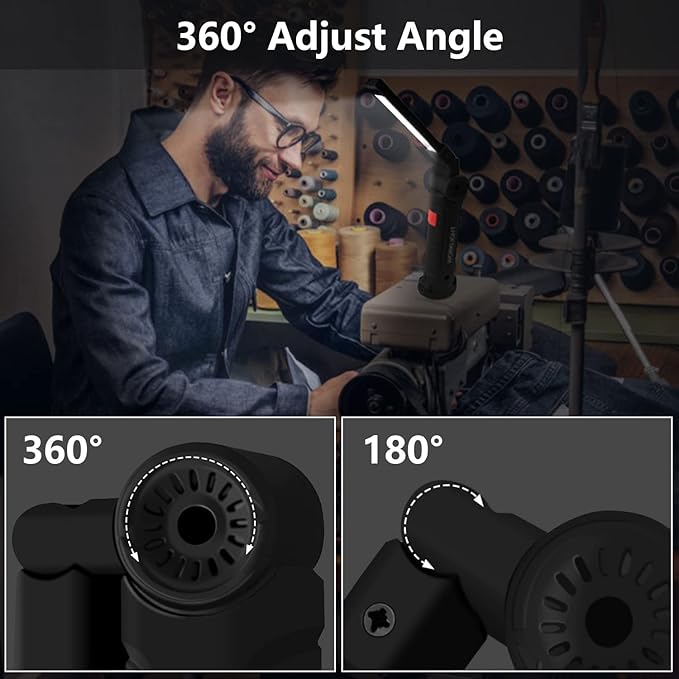 Working Light Portable, Rechargeable Work Lights with Magnetic Base Hanging Hook,360° Rotate 5 Modes,COB LED 800 Lumens Foldable Inspection Light for Car Repair, Grill and Outdoor Use(2pack)