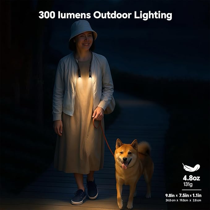 Rechargeable 300 Lumens Neck Light for Hands-Free Lighting-Perfect Light for Mechanics, Camping, Hunting, DIY Projects, Reading,Barbecuing