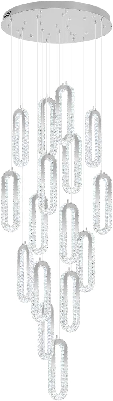 H138 LED Crystal Chandelier, Contemporary Chandeliers Large Pendant Light for High Ceiling Silver