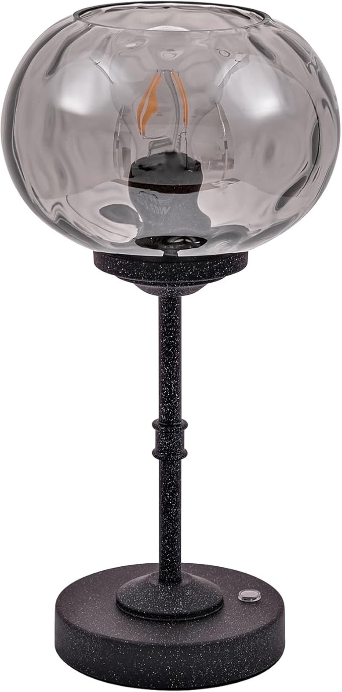Hammered Glass Table Lamp Black Portable Dimmable Brightness Small Nightstand Light 3-Way Touch Control Stepless Dimming Bedside Bedroom Living Room