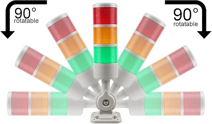 Industrial Signal Tower Stack Lights - Rotatable Base, Steady/Flashing Light Switchable, 12V 24V DC (4-Layer, with Buzzer)