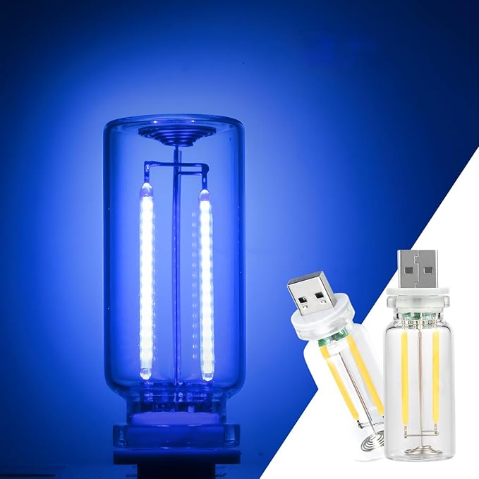 2 Pack Car LED Lights Interior, USB Light for Car Decor & Bedroom, Touch Dimmable Ambient Lighting, Mini Glass Bottle Night Light for Camping Gifts-Blue