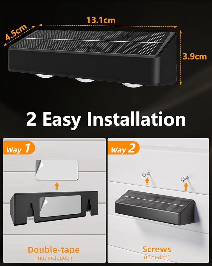 Solar Fence Lights Outdoor, 4 Pack, 9 Fixed Colors ＆ Color Changing Fence Lights Solar Powered Waterproof IP65 Dusk-to-Dawn LED Deck Lighting for Patio, Railing, Pool, Porch, Backyard, Wall