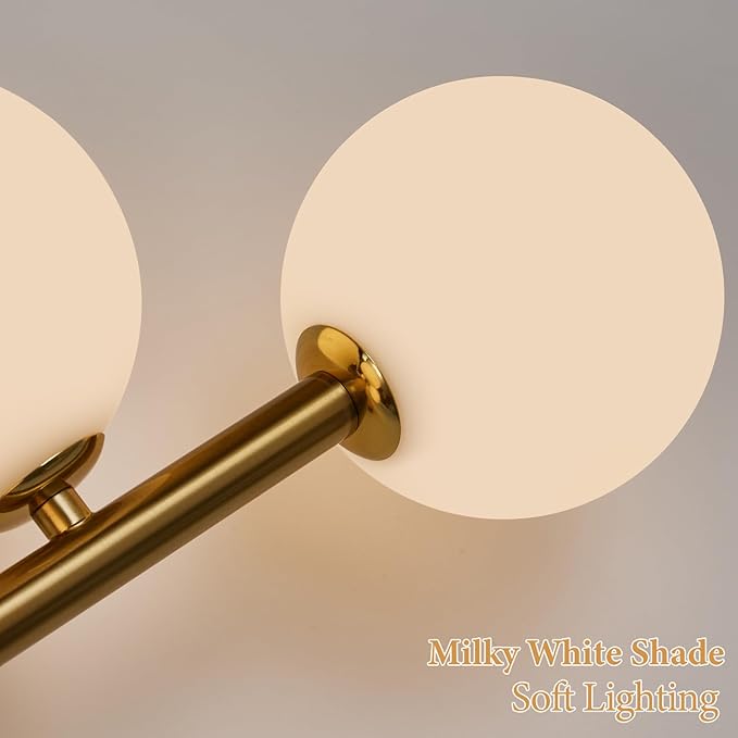 LED Bathroom Vanity Light Fixtures: Modern Gold Brushed Brass 5 Lights Wall Sconce Lighting - Dimmable Vanity Light with Milk White Globe Bubble Glass Shade - Mid century Bathroom Lights over Mirror