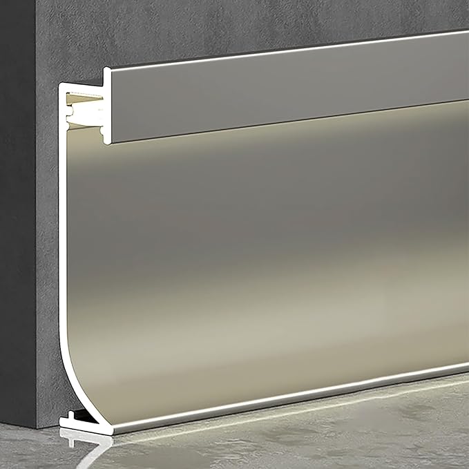 LED Aluminium Metal Baseboard Trim, Matte Champagne 6Pcs 40mm x 2500mm 1.57" x 8.2' Total 49.2 ft LED Light Aluminum Wall Base Board Cover Molding Skirting Trim, Embedded Installation Downlight