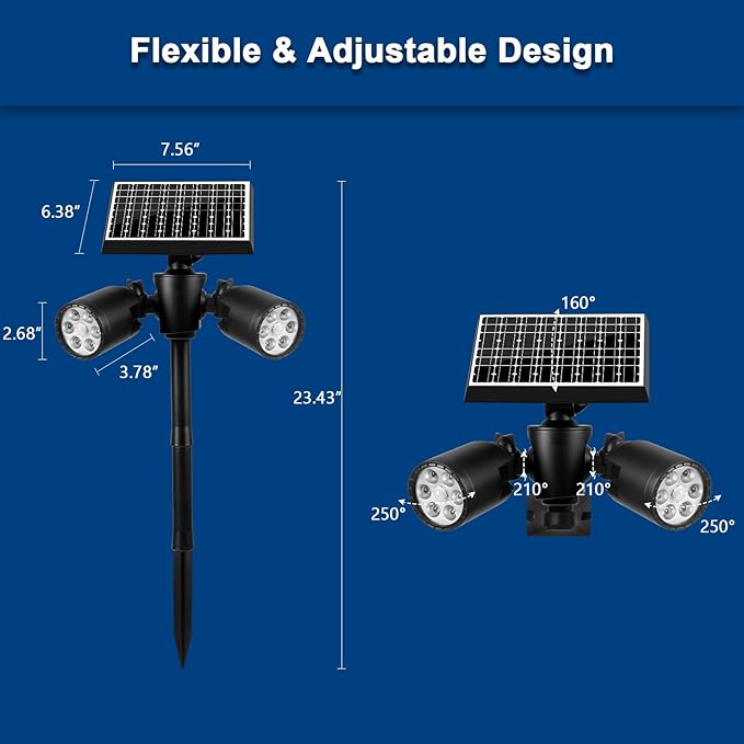 EMANER Outside Motion Solar Lights, 5000mAh Auto Detect On/Off or Always On Security Light, Solar Spotlights Wall Mount, Dusk to Dawn Solar Powered Floodlights with Stake for Lawn Landscape, 2Pack