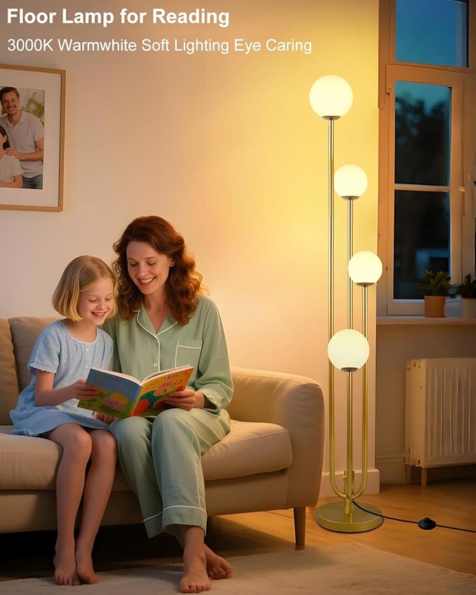 63IN 4-Light Dimmable Floor Lamp, Unique Candle Holder Style Gold Tall Standing Lamps with 3000K G9 Bulbs for Reading, Mid Century Modern Floor Lamp for Living Room Bedroom Home Office