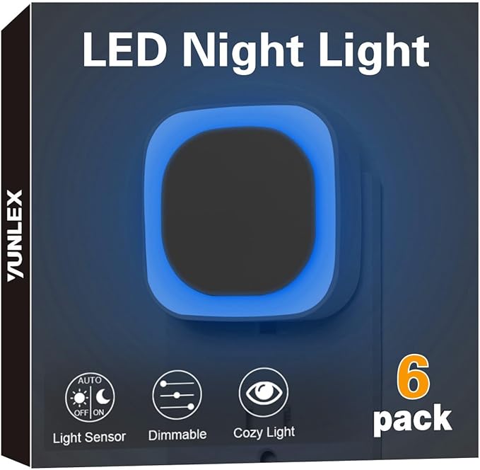 6 Pack Azure Night Light, Crisp Modern Glow with Dimmable Soft Light & Indirect Reflection, Auto Dusk to Dawn Sensor, Plug in LED Nightlight for Bathroom,Toilet, Kitchen Counter, Modern Decor