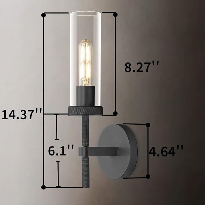 Knurled Wall Sconces, Black Wall Sconce Lights, 14" Black Bathroom Wall Sconces, Glass Linear Sconce Wall Lighting, Vanity Lights Bathroom Light Fixture Wall Lights for Living Room