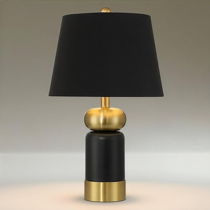 360 Lighting Anthem 21 3/4" High Small Modern Accent Table Lamp Black Gold Brass Finish Metal Single Fabric Black Shade Living Room Bedroom Bedside Nightstand House Office Home Reading Kitchen