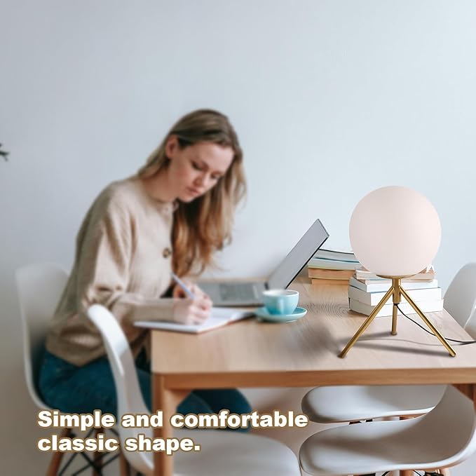 Gold Table Lamp Glass Globe Table Lamp Mid Century Modern Bedside Lamp Small Nightstand Lamp Milk White Desk Lamps for Bedroom, Living Room, Study Room